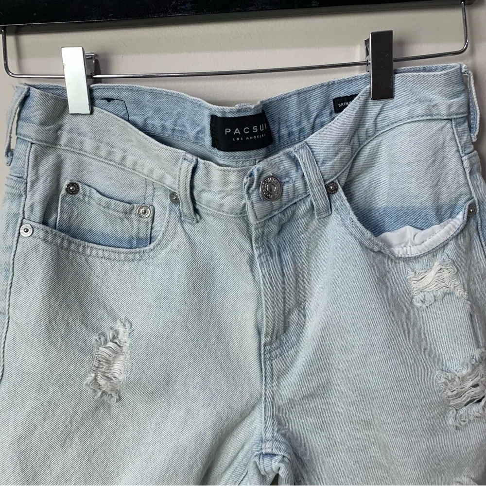[Pacsun] Light Wash Denim Distressed Mid Rise Bermuda Jean Shorts